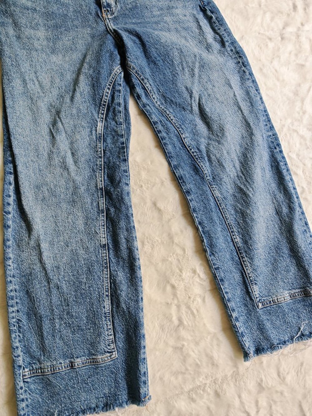 Free People We The Free Jeans 31 Wide Leg Cropped Raw Hem Distressed Boho Denim - Picture 3 of 13